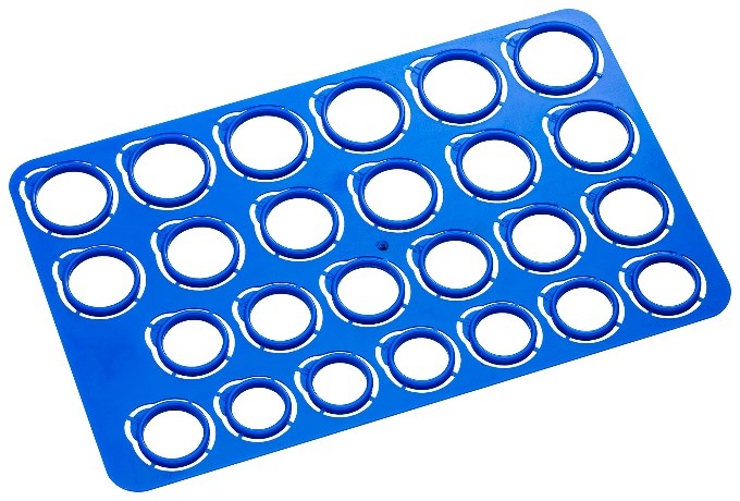 Blaue Ringschablone aus Plastik zum Ausmessen