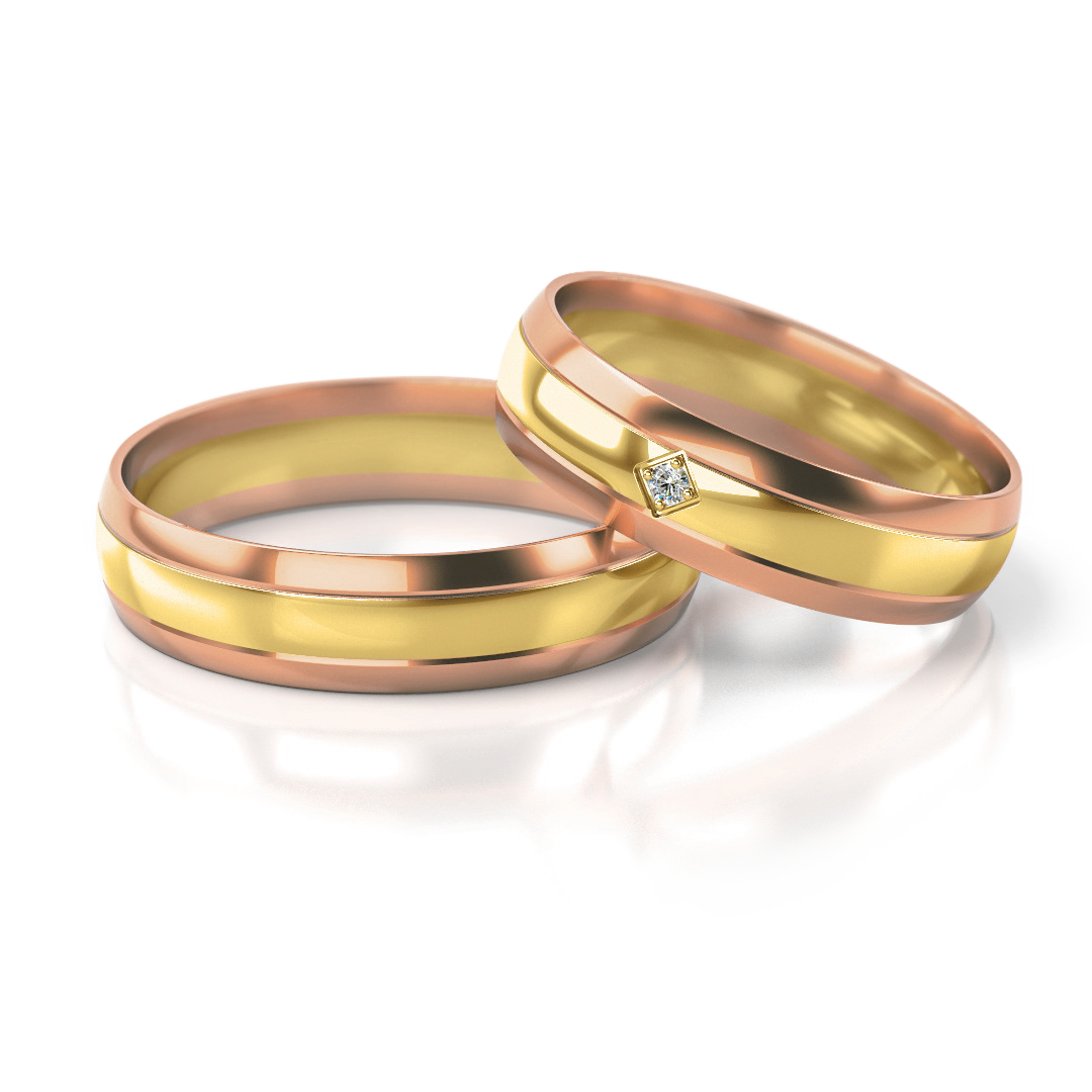 Ein Paar Trauringe Eheringe Gelbgold Weißgold Verlobungsringe Gravur Stein PL255 